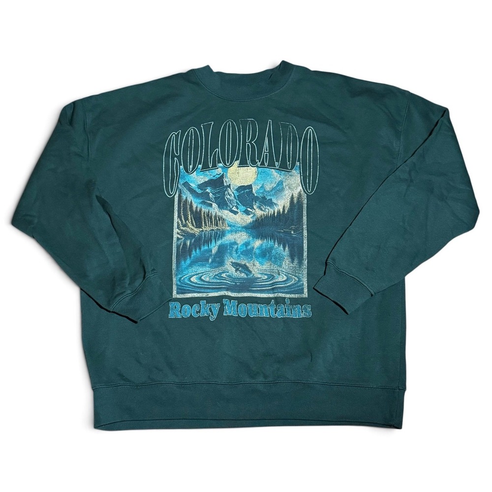State of Mine Colorado Rocky Mountains Graphic Sweatshirt XL Green Pullover